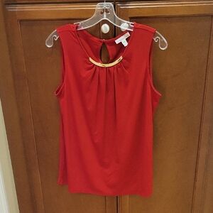 Vibrant Red Sleeveless Blouse with Keyhole Detail